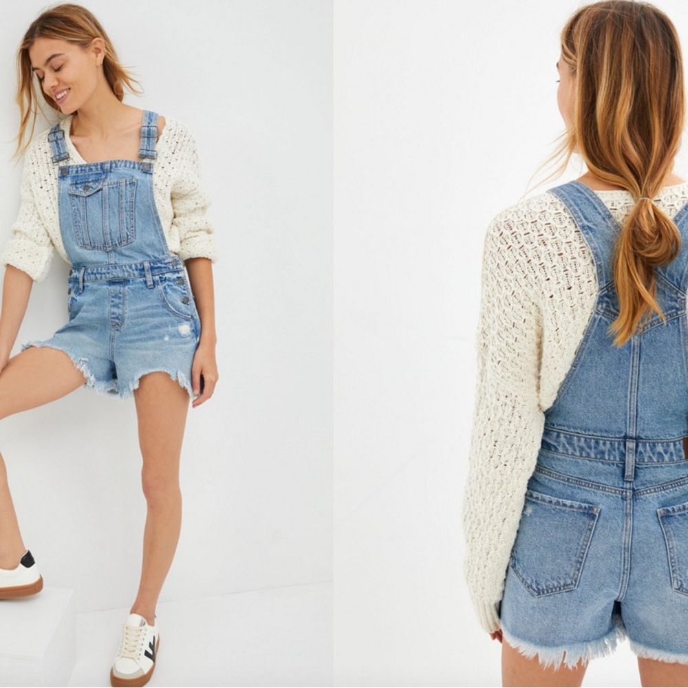Cutoff denim overalls size small